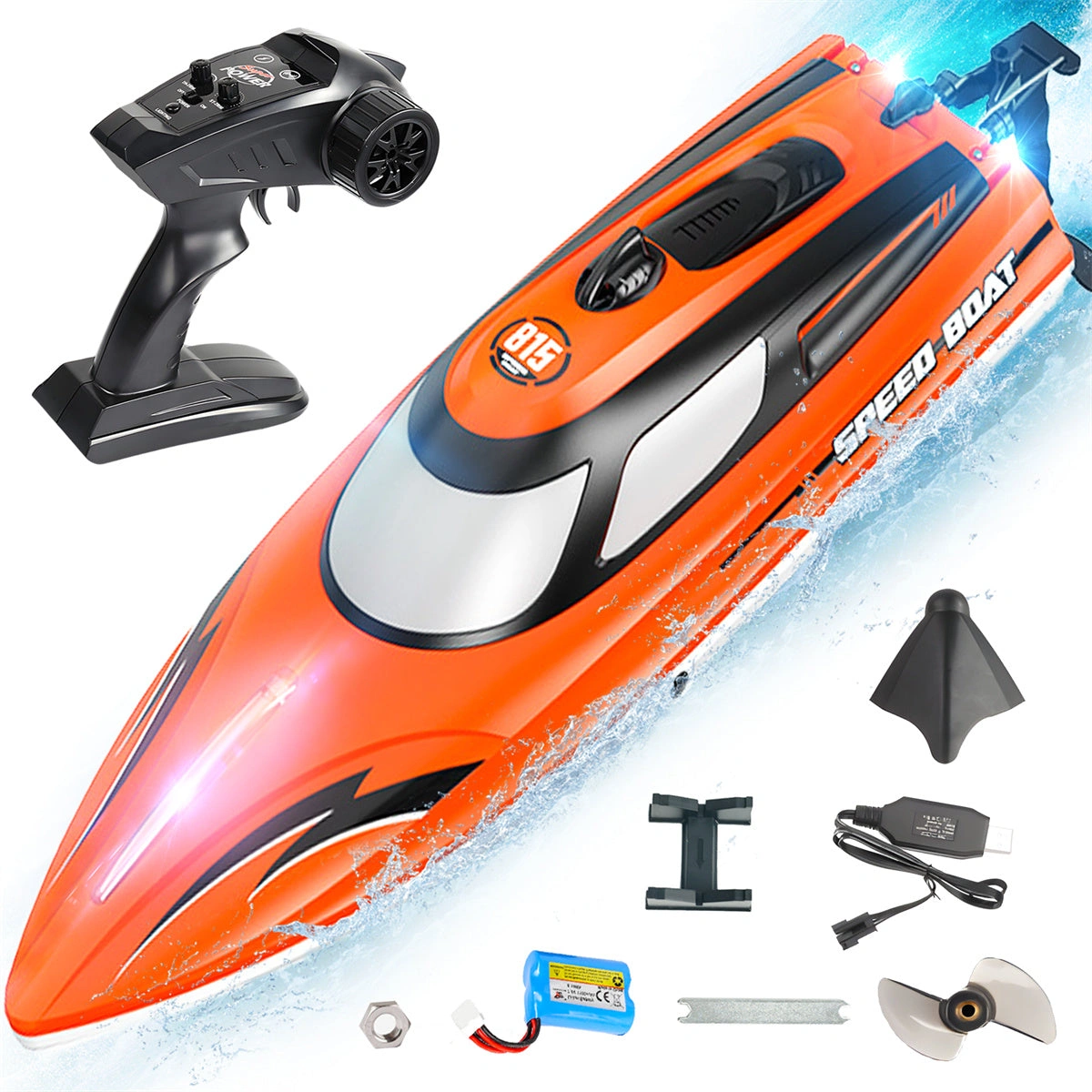 LED Speedboat: 14-Inch RC Fun! Blast Off at 25 KM/H for Kids & Adults! Cool Toy!